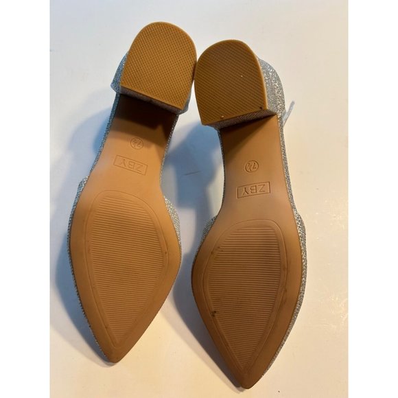 Women's Zby Heels Silver Glitter Size 7.5 Style HM0470 Ankle Strap Pointed - Picture 8 of 10